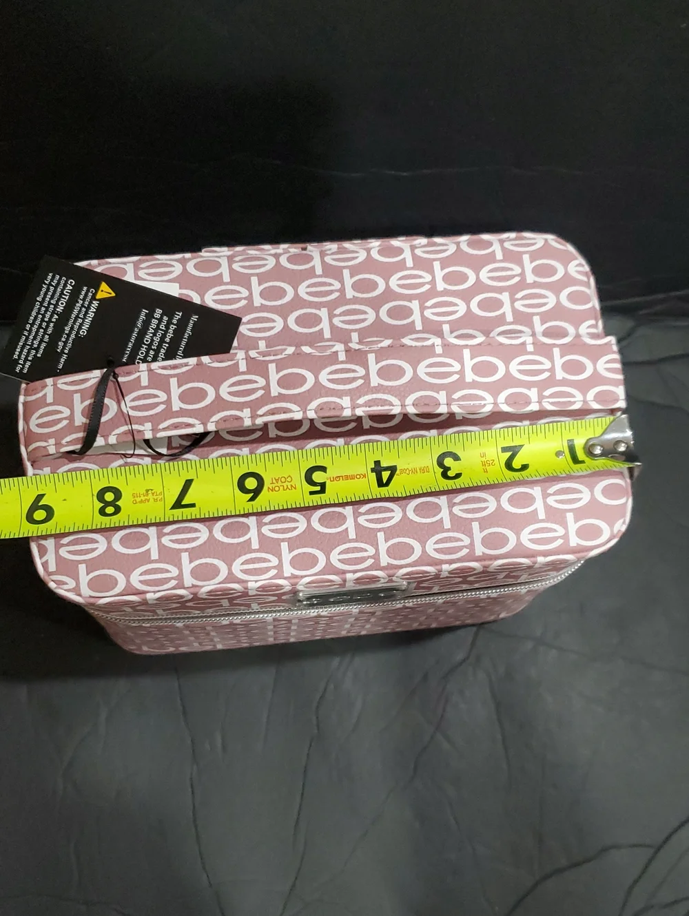 Bebe pink rose blush Bebe white monogram medium cosmetics beauty hard train case
